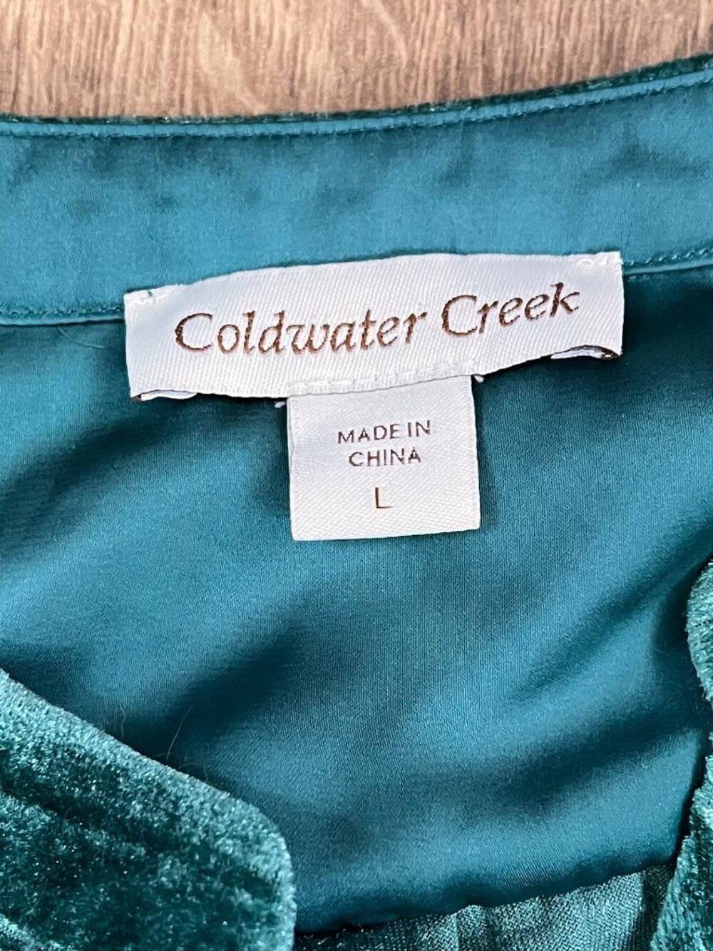 Coldwater Creek Emerald Teal Crushed Velvet Long Shirt Jacket Sz L - Picture 6 of 13